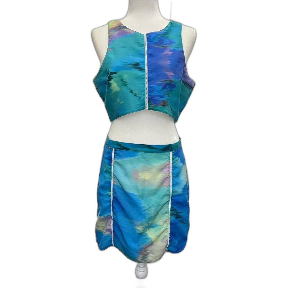 NBD X The Naven Twins Watercolor Crop Top & Skirt Set Size Large Blue Purple
